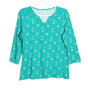 Kim Rogers 100% Cotton Graphic Floral Long Sleeve Shirt Green Size Small